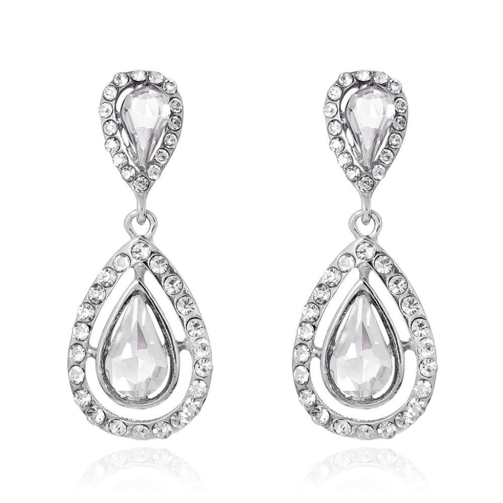 White Gold Plated Rhinestone Statement Earrings